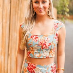Purple Door Boutique Island Blue Floral Crop Top New Arrivals