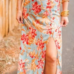 Purple Door Boutique Island Blue Floral Midi Skirt