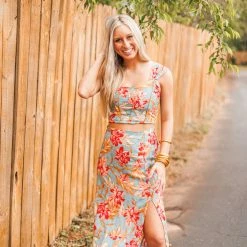 Purple Door Boutique Island Blue Floral Midi Skirt