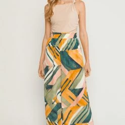 Purple Door Boutique Green Abstract Wide Leg Pants New Arrivals