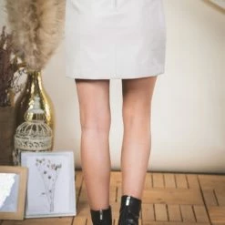 Purple Door Boutique Light Beige Leather Mini Skirt Ladies'