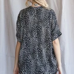 The Purple Door Boutique Black Satin Leopard Print Top