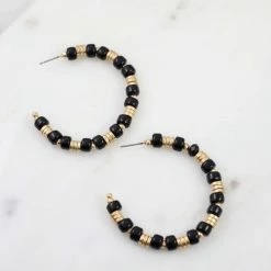 Purple Door Boutique Stay Beaded Black Hoop Earrings