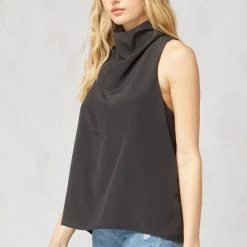 Purple Door Boutique Black Cowl Neck Sleeveless Top