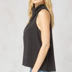 Purple Door Boutique Black Cowl Neck Sleeveless Top