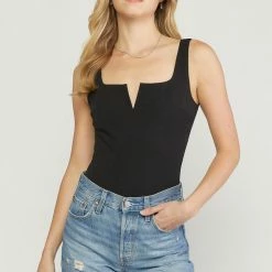 Purple Door Boutique Wishful Heart Black Bodysuit