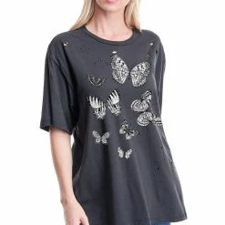 The Purple Door Boutique Boho Butterfly Distressed Black Tee