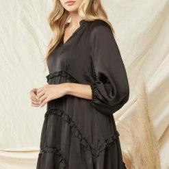 Purple Door Boutique Satin Babydoll Dress In Black