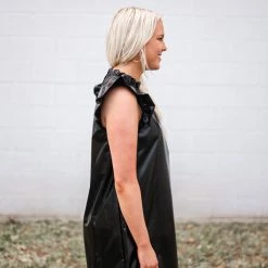 Purple Door Boutique Metallic Dreams Black Pleather Dress New Arrivals