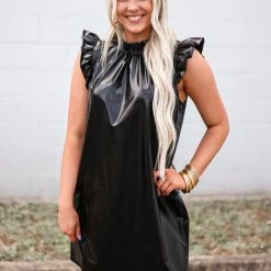 Purple Door Boutique Metallic Dreams Black Pleather Dress New Arrivals
