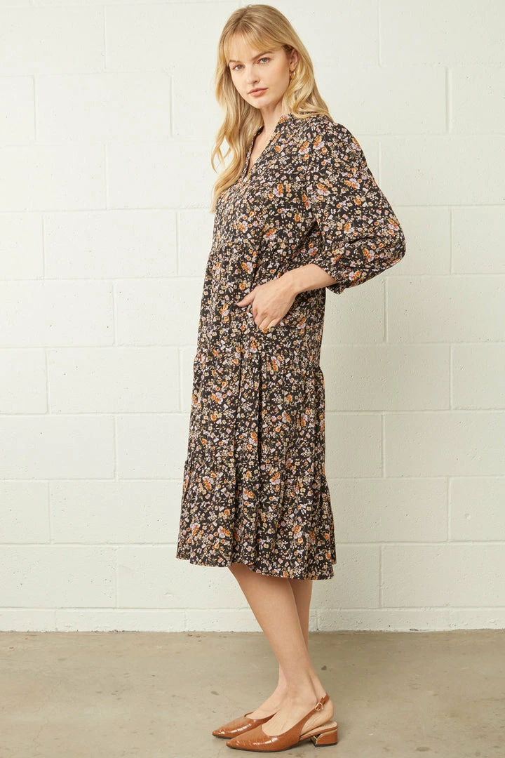 Purple Door Boutique Black Floral Print Midi Dress 2 Purple Door Boutique Black Floral Print Midi Dress