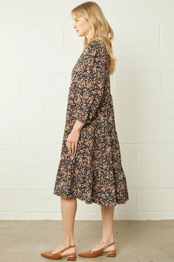 Purple Door Boutique Black Floral Print Midi Dress 3 Purple Door Boutique Black Floral Print Midi Dress