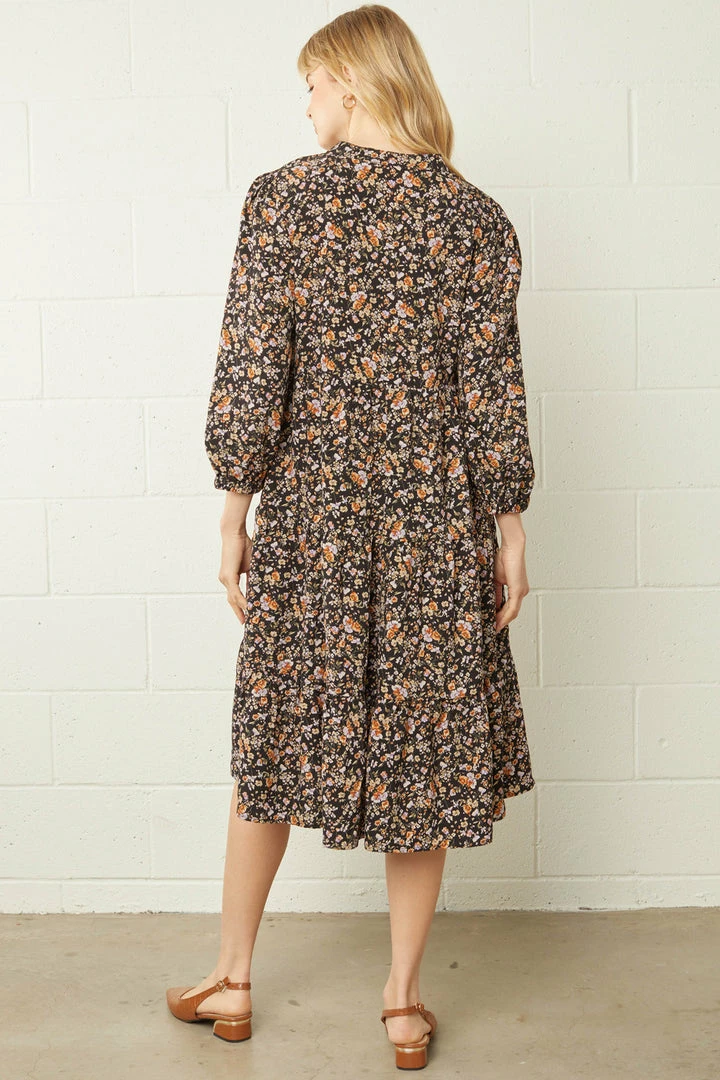 Purple Door Boutique Black Floral Print Midi Dress 4 Purple Door Boutique Black Floral Print Midi Dress