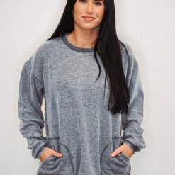 Purple Door Boutique Mono B Fuzzy Charcoal Pullover