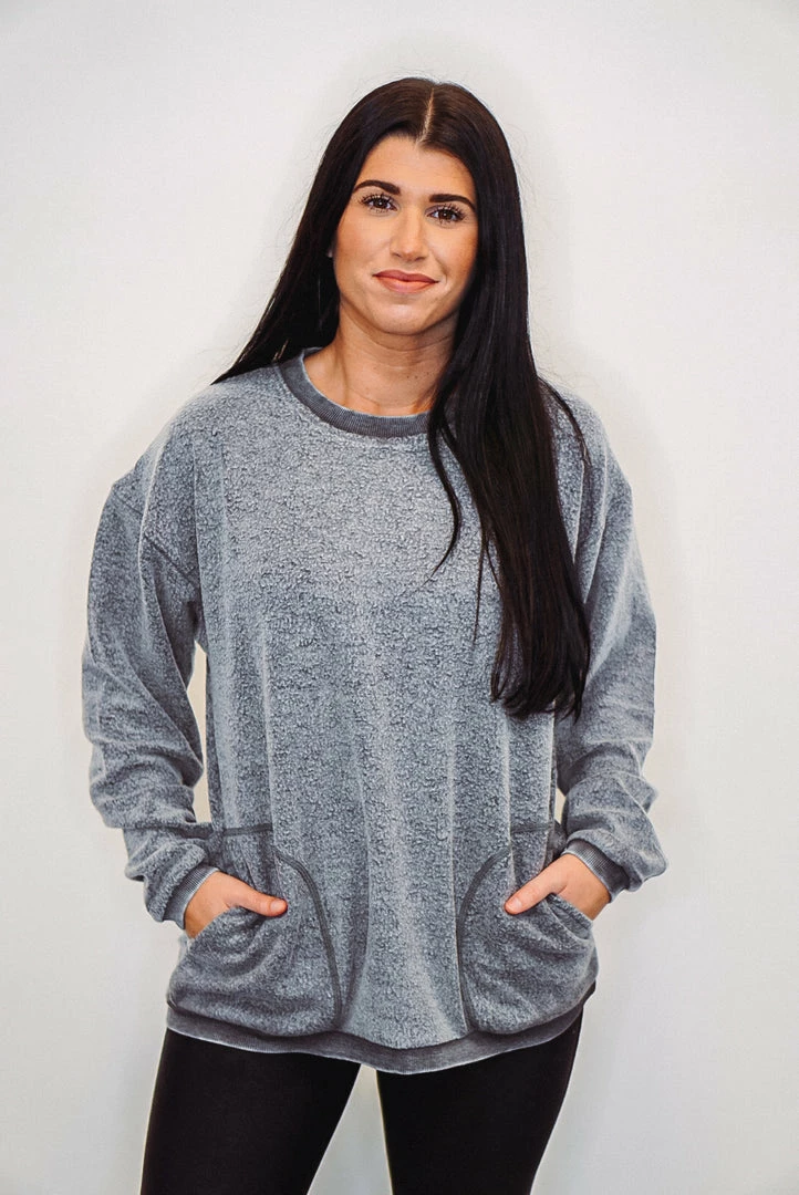 Purple Door Boutique Mono B Fuzzy Charcoal Pullover 1 Purple Door Boutique Mono B Fuzzy Charcoal Pullover