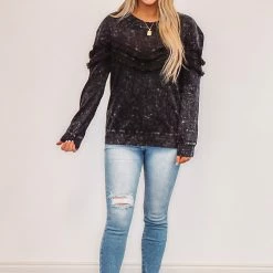 Purple Door Boutique Ladies' Black Charcoal Terry Knit Top