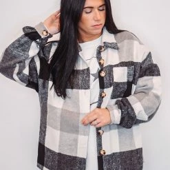 Purple Door Boutique Snuggled Up Black White Shacket Ladies'