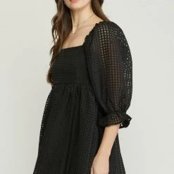 Purple Door Boutique Grid Print Black Babydoll Dress 6 Purple Door Boutique Grid Print Black Babydoll Dress