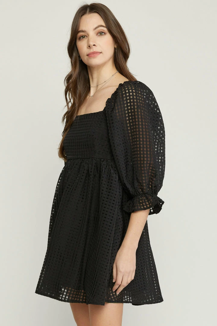 Purple Door Boutique Grid Print Black Babydoll Dress 2 Purple Door Boutique Grid Print Black Babydoll Dress