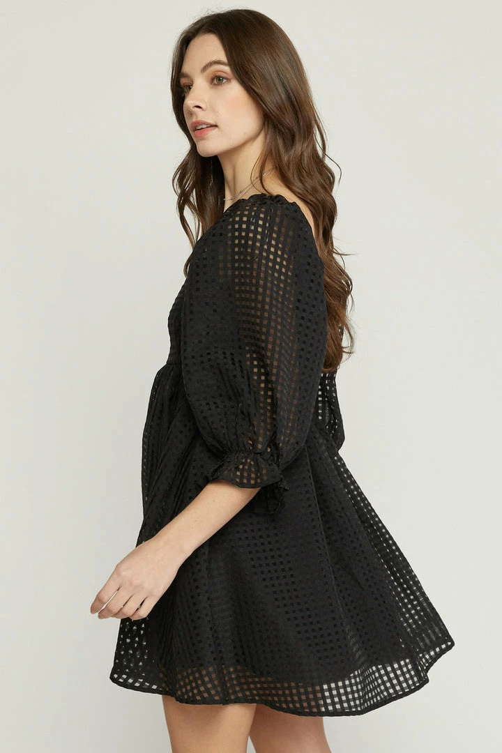 Purple Door Boutique Grid Print Black Babydoll Dress 3 Purple Door Boutique Grid Print Black Babydoll Dress