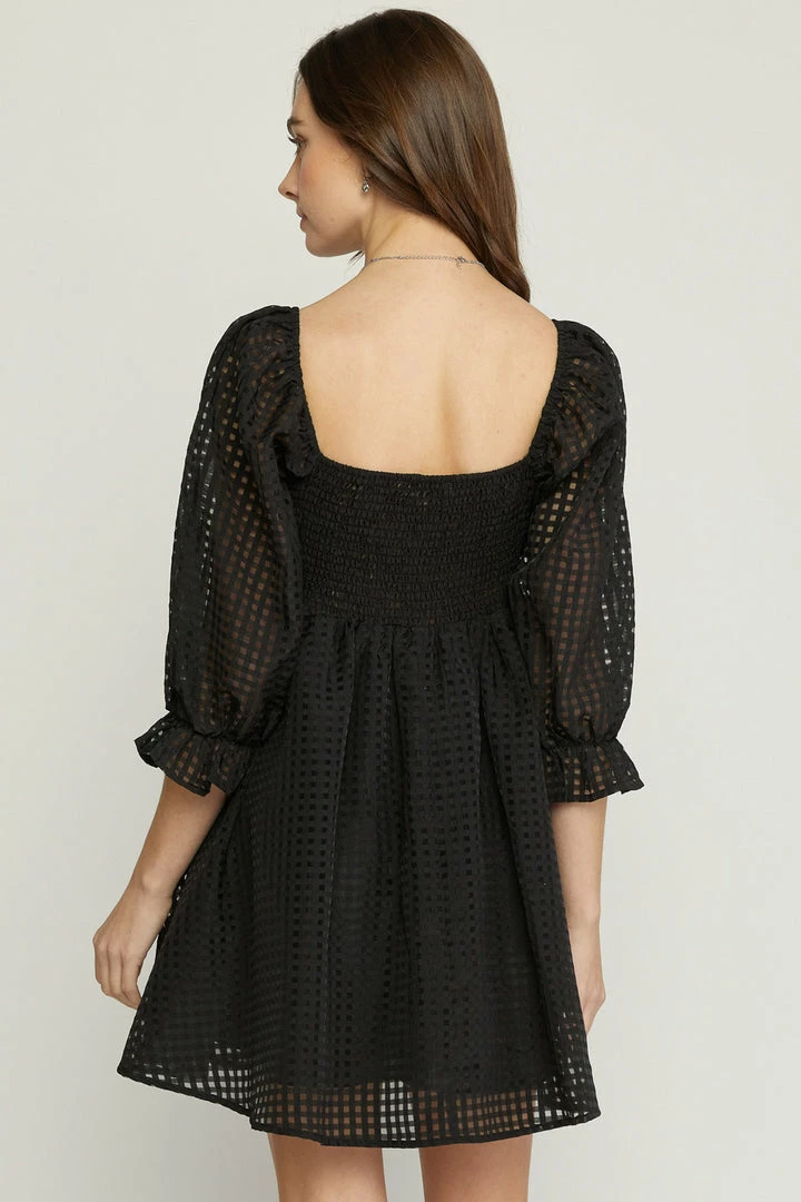 Purple Door Boutique Grid Print Black Babydoll Dress 4 Purple Door Boutique Grid Print Black Babydoll Dress