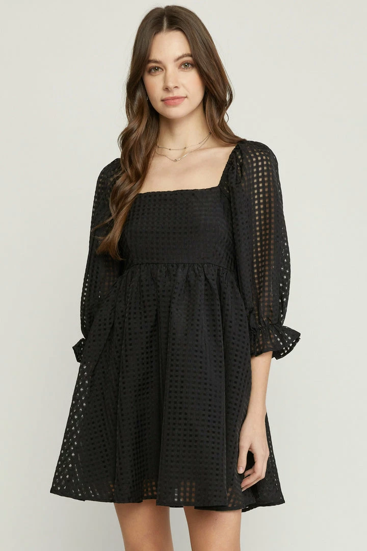 Purple Door Boutique Grid Print Black Babydoll Dress 1 Purple Door Boutique Grid Print Black Babydoll Dress