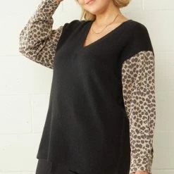 Purple Door Boutique Ladies' Leopard Print Denim Black Sweater 13 Purple Door Boutique Ladies' Leopard Print Denim Black Sweater