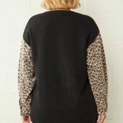 Purple Door Boutique Ladies' Leopard Print Denim Black Sweater 15 Purple Door Boutique Ladies' Leopard Print Denim Black Sweater