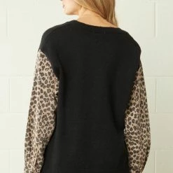 Purple Door Boutique Ladies' Leopard Print Denim Black Sweater 11 Purple Door Boutique Ladies' Leopard Print Denim Black Sweater