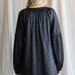 Purple Door Boutique Black Monochromatic Leopard Print Top