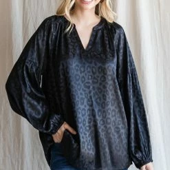 Purple Door Boutique Black Monochromatic Leopard Print Top