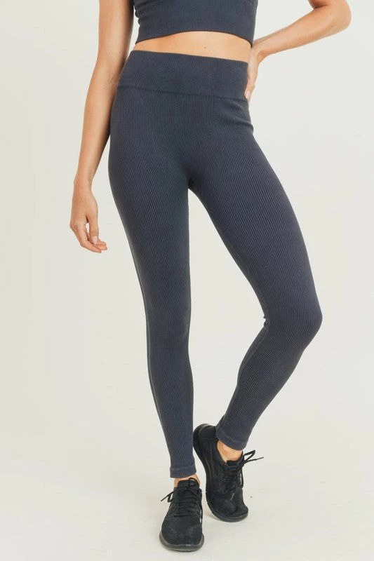 Mono B Athleisure Ladies' Mono B Ribbed Essential Seamless Black Leggings 1 Mono B Athleisure Ladies' Mono B Ribbed Essential Seamless Black Leggings