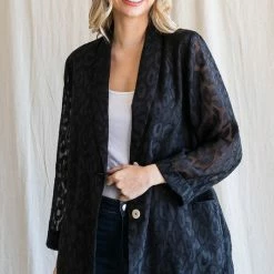 Purple Door Boutique Monochromatic Black Satin Blazer