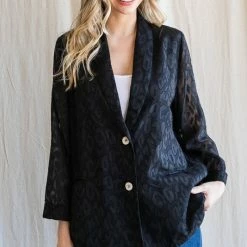 Purple Door Boutique Monochromatic Black Satin Blazer