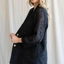 Purple Door Boutique Monochromatic Black Satin Blazer
