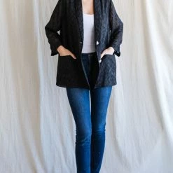 Purple Door Boutique Monochromatic Black Satin Blazer