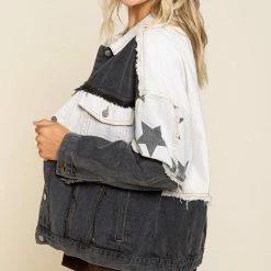 Purple Door Boutique Ladies' Black Mix Oversized Denim Jacket