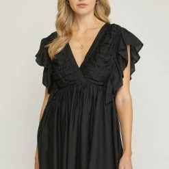 Purple Door Boutique New Arrivals Graceful Black Pleated Dress