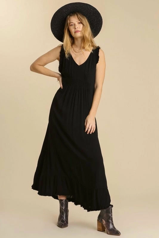 Purple Door Boutique Into The Night Black Frayed Maxi Dress Summer SALE 2 Purple Door Boutique Into The Night Black Frayed Maxi Dress Summer SALE