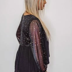 Purple Door Boutique Ladies' Star Foil Babydoll Black Top