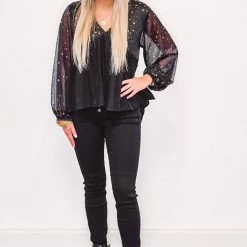 Purple Door Boutique Ladies' Star Foil Babydoll Black Top