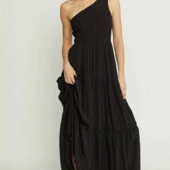 Purple Door Boutique New Arrivals Black One Shoulder Maxi Dress