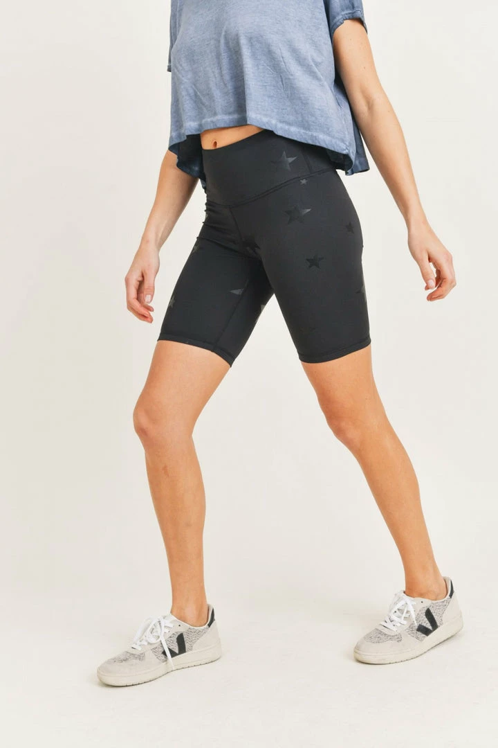 Mono B Athleisure Ladies' Mono B Black Star Foil Biker Shorts 2 Mono B Athleisure Ladies' Mono B Black Star Foil Biker Shorts