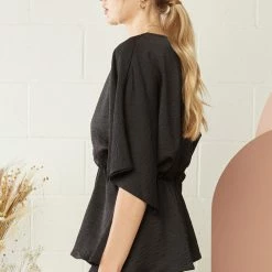 Purple Door Boutique Black Satin Surplice Peplum Top Summer SALE 6 Purple Door Boutique Black Satin Surplice Peplum Top Summer SALE
