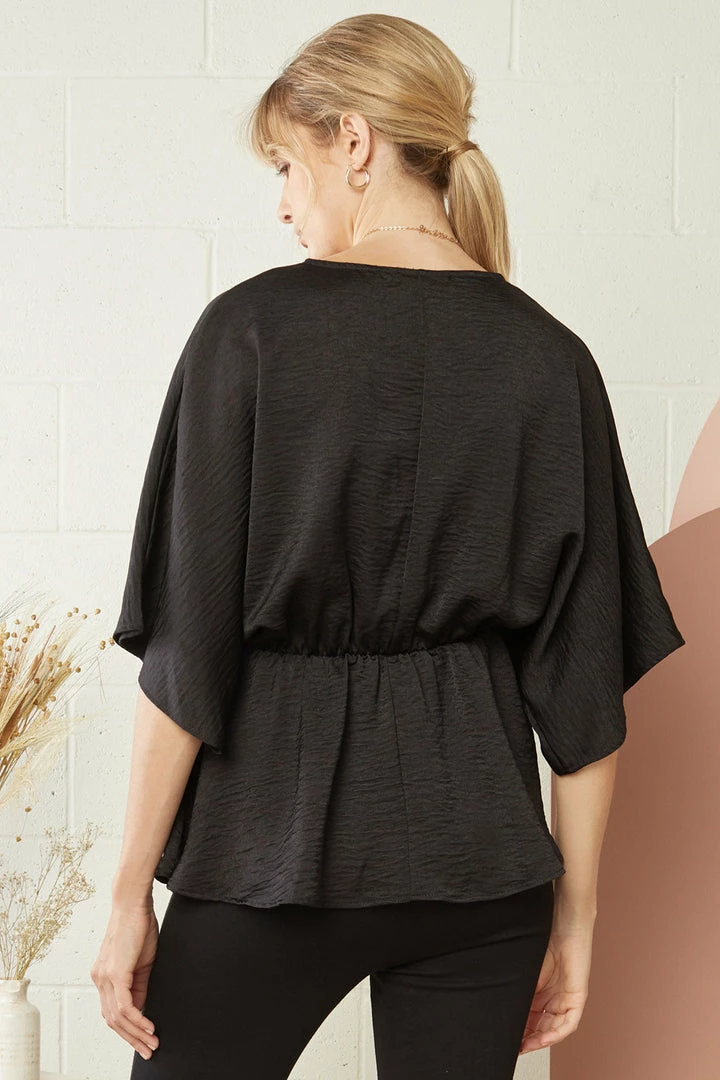 Purple Door Boutique Black Satin Surplice Peplum Top Summer SALE 4 Purple Door Boutique Black Satin Surplice Peplum Top Summer SALE