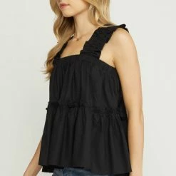 Purple Door Boutique Sunshine Wishes Black Tiered Top