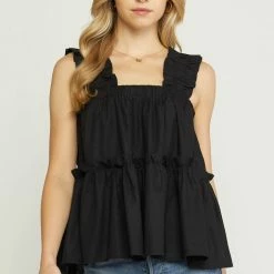 Purple Door Boutique Sunshine Wishes Black Tiered Top