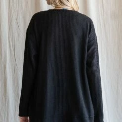 Purple Door Boutique Waffle Knit Life Black Top