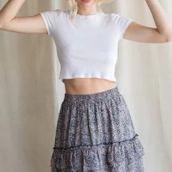 Purple Door Boutique Floral Days Blue Ruffle Mini Skirt Ladies'