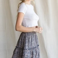 Purple Door Boutique Floral Days Blue Ruffle Mini Skirt Ladies'